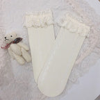 Lolita Stockings White Bow Lace Lolita Socks High Over Knee Cute Spring Summer Thin Lolita Accessories