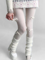 Lolita Stockings White Lace Bow Decoration Cute Japanese Pearl Pantyhose Knee Socks Lolita Lolita Accessories