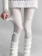 Lolita Stockings White Lace Bow Decoration Cute Japanese Pearl Pantyhose Knee Socks Lolita Lolita Accessories