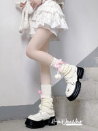 Lolita Stockings White Japanese Leg Thickened Pink Bow Stacked Socks Accessories