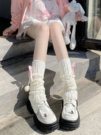 Lolita Stockings White Japanese Leg Thickened Pink Bow Stacked Socks Accessories