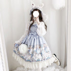 Sweet Lolita Blue Printed Carousel Jsk Suspender Tutu Cake Dress