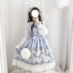 Sweet Lolita Blue Printed Carousel Jsk Suspender Tutu Cake Dress