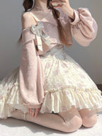 Lolita Twilight Rose Sweet Lolita Dress Sweater and Floral Print JSK Pink Blue Flower