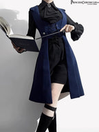 Inspired by midnight sonatas and medieval armor, this long vest merges dark romance with sharp tailoring. The deep blue hue evokes twilight mystery, while structured seams and a slim silhouette create a modern yet timeless profile. Crafted from heavy-duty twill with subtle metallic hardware, it layers over blouses or dresses to transform any outfit into a narrative of shadowy elegance and poetic rebellion.