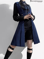 Inspired by midnight sonatas and medieval armor, this long vest merges dark romance with sharp tailoring. The deep blue hue evokes twilight mystery, while structured seams and a slim silhouette create a modern yet timeless profile. Crafted from heavy-duty twill with subtle metallic hardware, it layers over blouses or dresses to transform any outfit into a narrative of shadowy elegance and poetic rebellion.