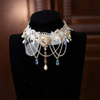 Lolita Necklace Handmade Rose Lace Choker Pearl Crystal Lolita Accessories