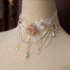 Lolita Necklace Handmade Rose Lace Choker Pearl Crystal Lolita Accessories