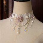Lolita Necklace Handmade Rose Lace Choker Pearl Crystal Lolita Accessories