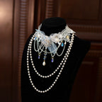 Lolita Necklace Handmade Rose Lace Choker Pearl Crystal Lolita Accessories