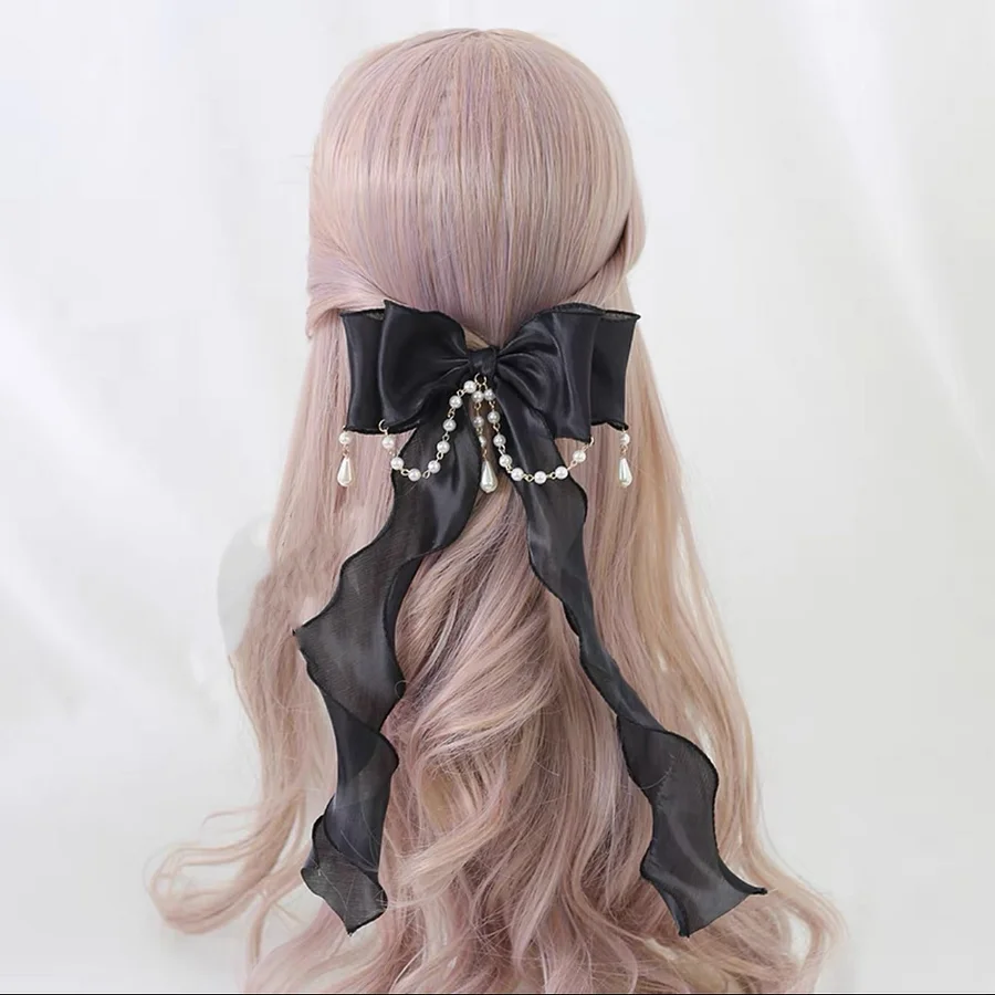 Lolita Hair Accessories Elegant Bowknot Pearl Hairpins Organza Princess Hair Clips