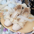 Inspired by the opulence of 19th-century Victorian soirées and the delicate artistry of heirloom jewelry, these shoes embody timeless romance. Each detail—from the lustrous pearls to the intricate lace ribbons—evokes a narrative of elegance and grace, designed for those who believe fashion is a preserved art form