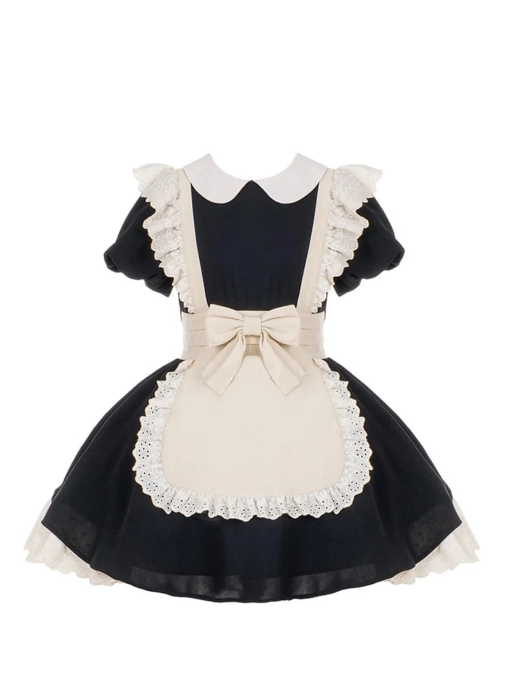 Maid Outfit Ancient Wind Pleated Lace Op Send Bow Lolita Dresses for Halloween