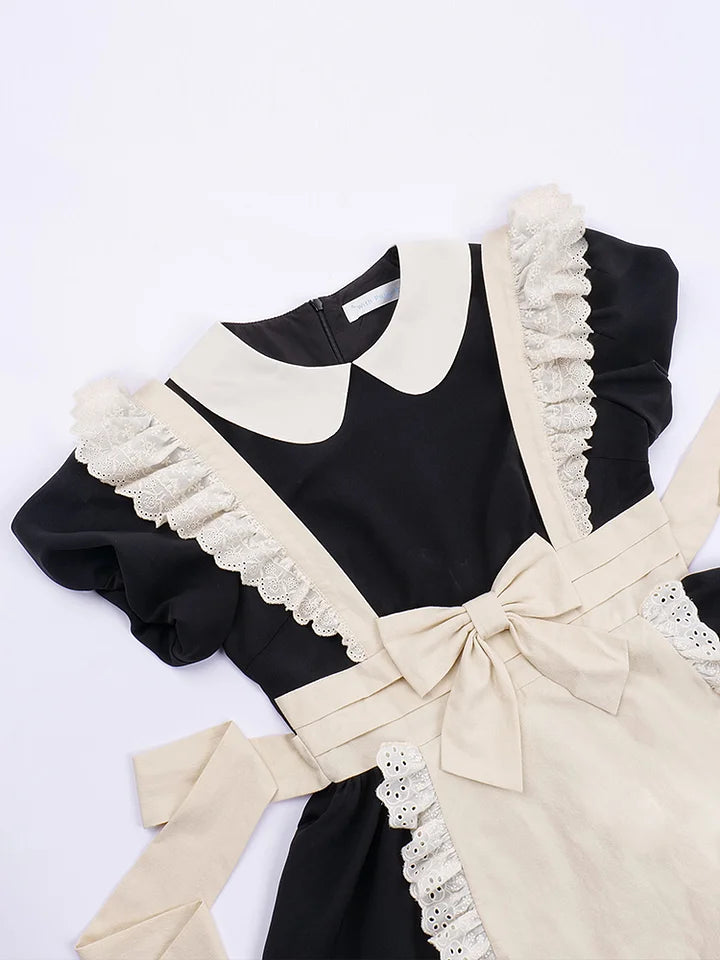 Maid Outfit Ancient Wind Pleated Lace Op Send Bow Lolita Dresses for Halloween