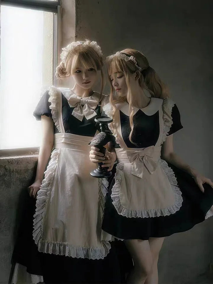 Maid Outfit Ancient Wind Pleated Lace Op Send Bow Lolita Dresses for Halloween