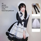 Maid Outfit Black and White British Aristocratic Long-sleeved Mid-long Dress for Daily