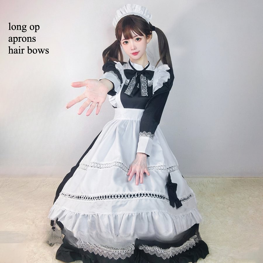 Maid Outfit Black and White British Aristocratic Long-sleeved Mid-long Dress for Daily