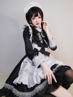 Maid Outfit Black and White British Aristocratic Long-sleeved Mid-long Dress for Daily