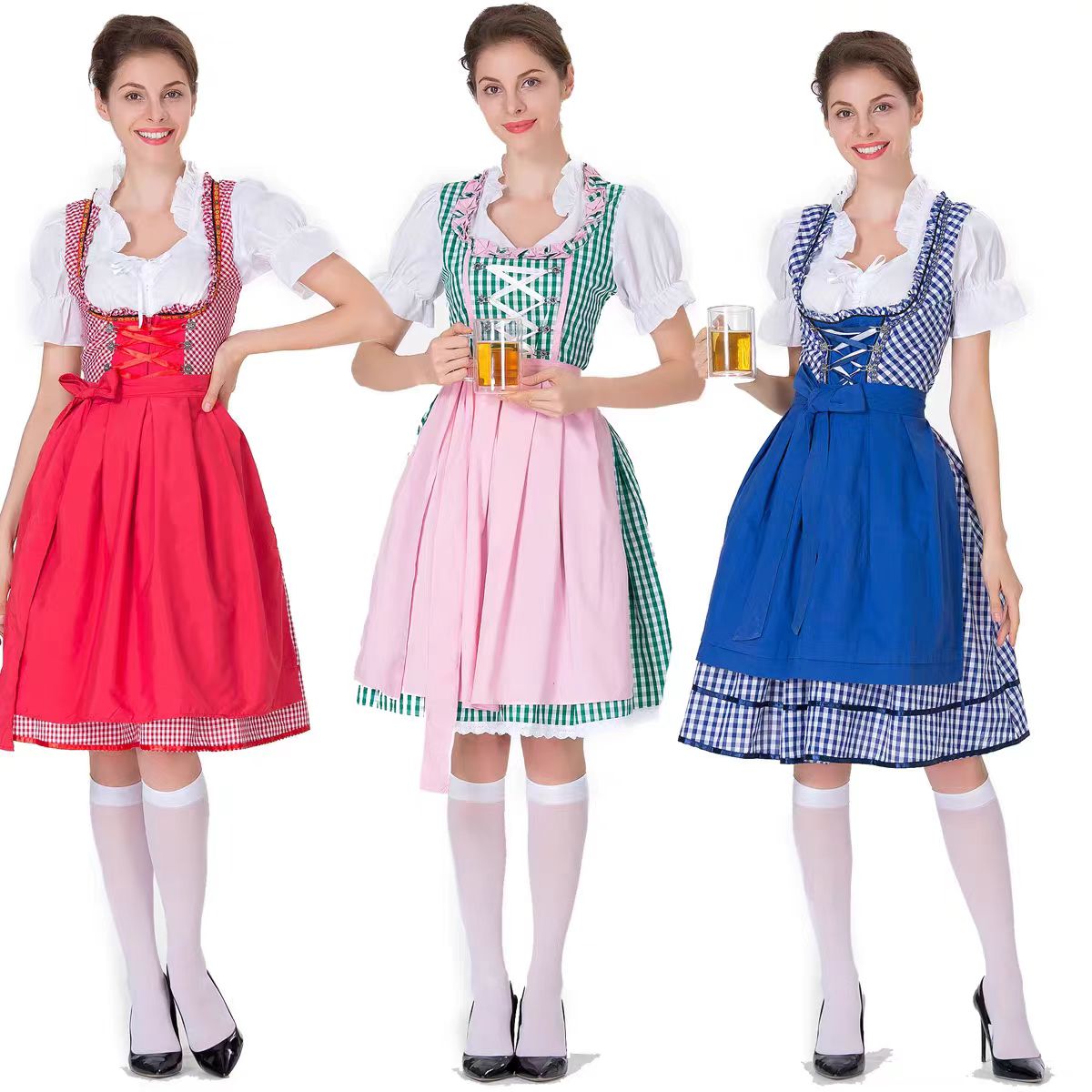 Maid Outfit Oktoberfest Beer Maid Costume for German Bavarian Plaid Cosplay Outfit Halloween Bar Uniform