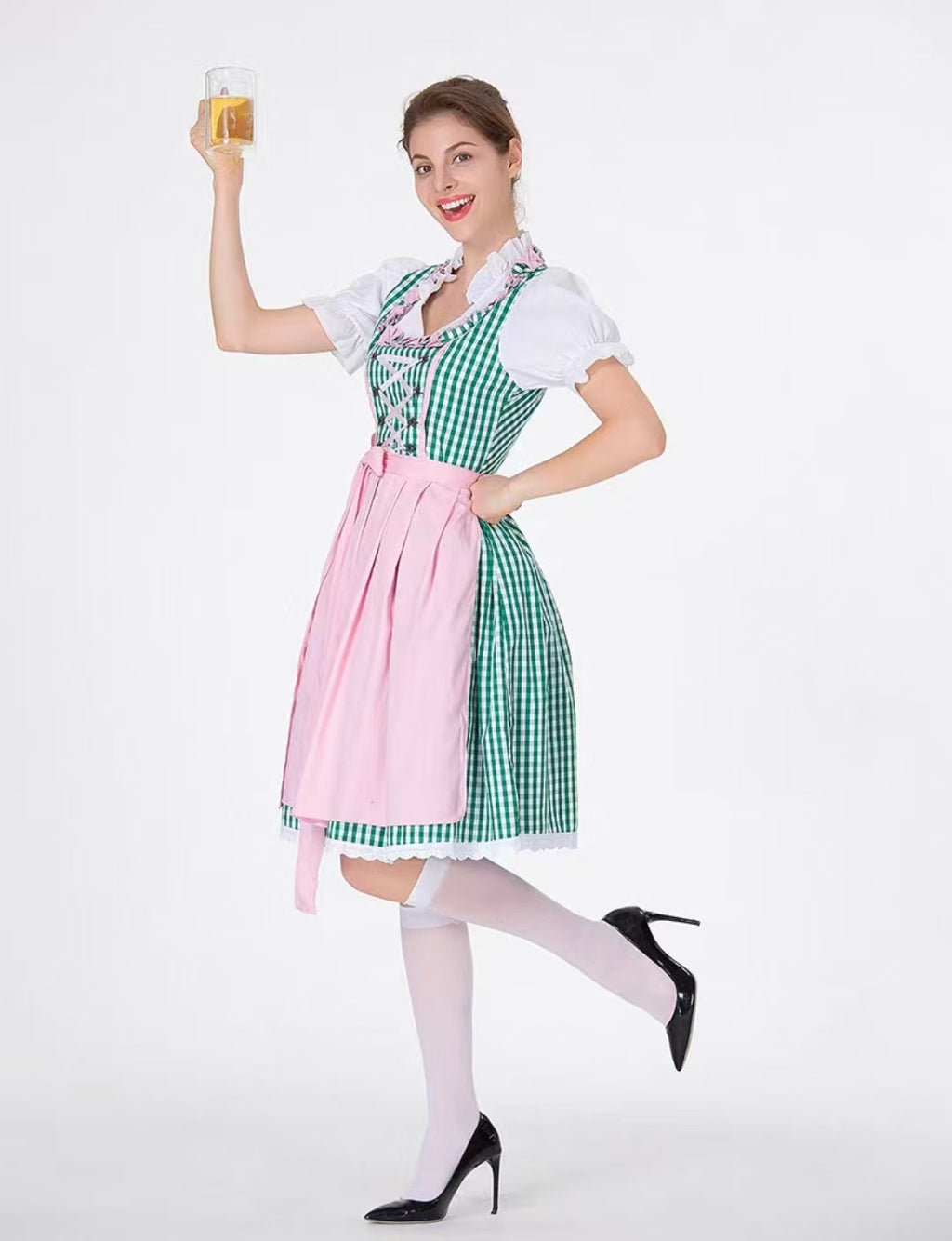 Maid Outfit Oktoberfest Beer Maid Costume for German Bavarian Plaid Cosplay Outfit Halloween Bar Uniform