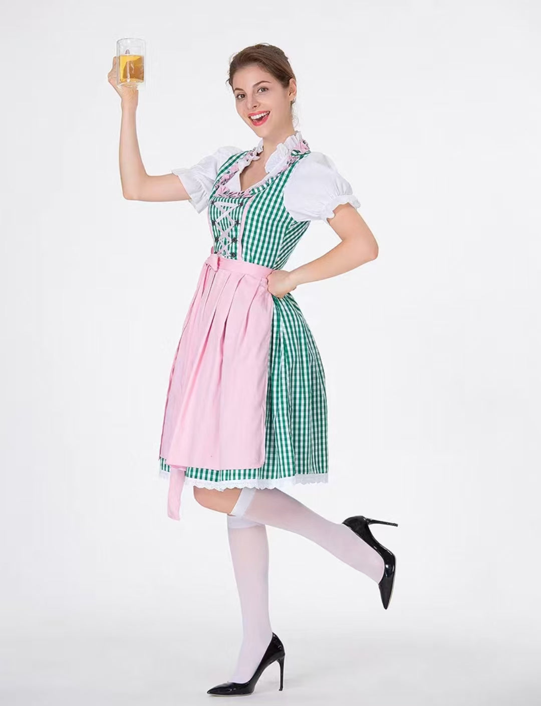 Maid Outfit Oktoberfest Beer Maid Costume for German Bavarian Plaid Cosplay Outfit Halloween Bar Uniform