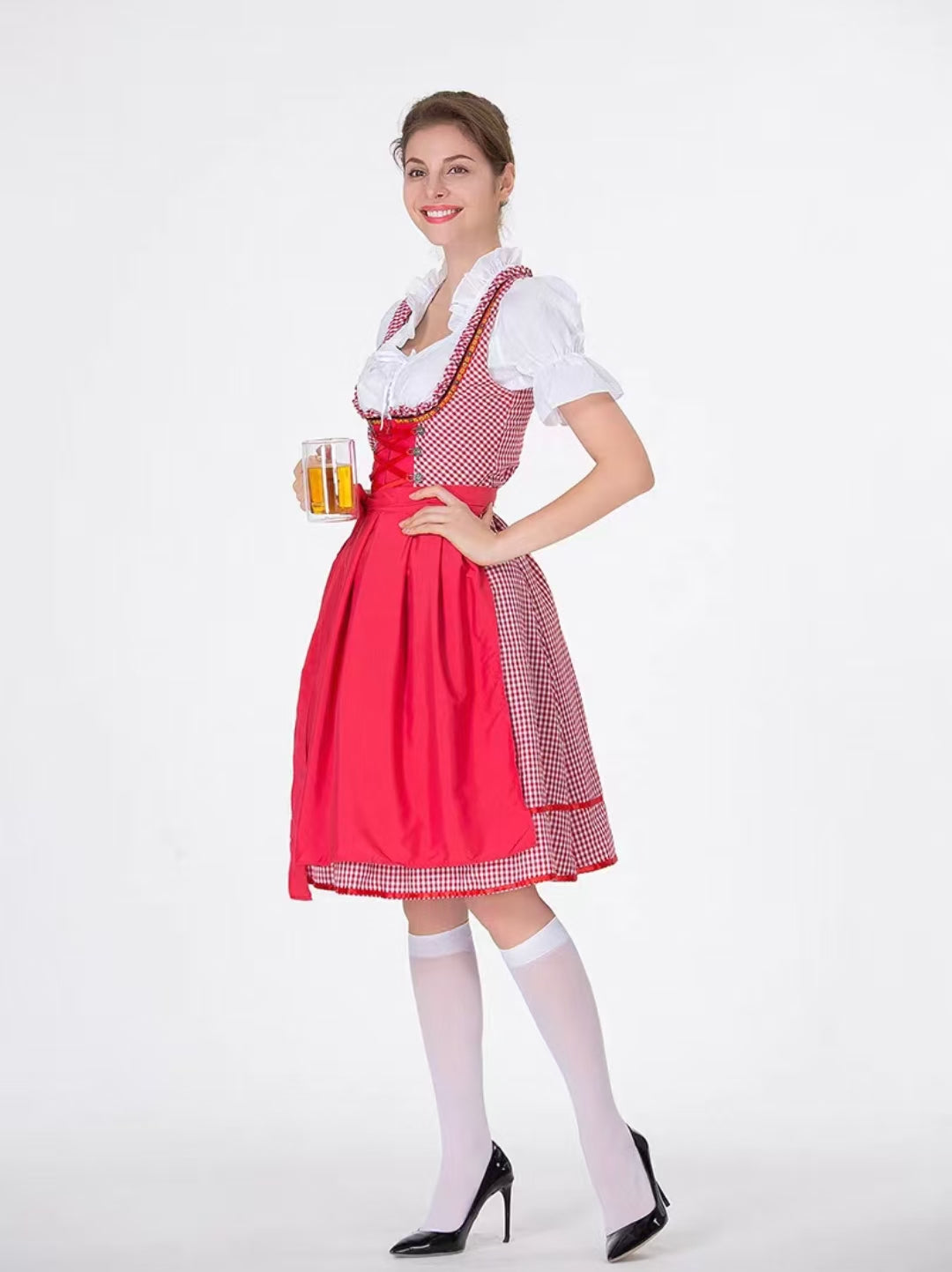 Maid Outfit Oktoberfest Beer Maid Costume for German Bavarian Plaid Cosplay Outfit Halloween Bar Uniform