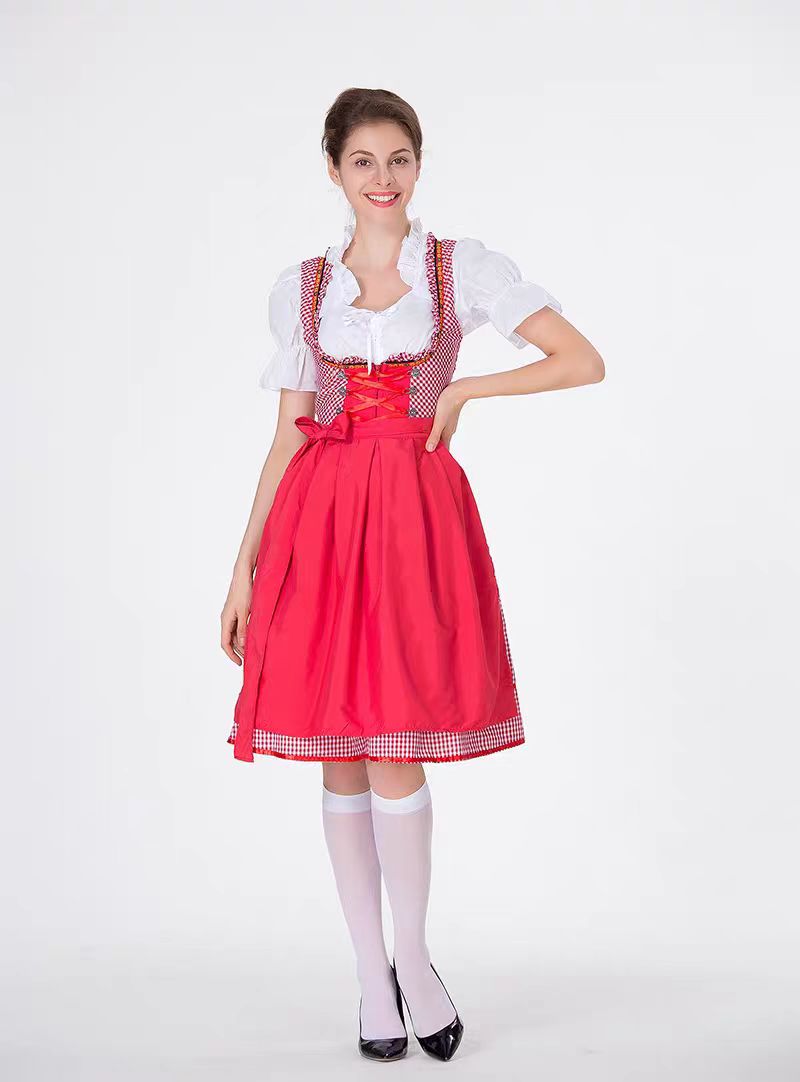Maid Outfit Oktoberfest Beer Maid Costume for German Bavarian Plaid Cosplay Outfit Halloween Bar Uniform