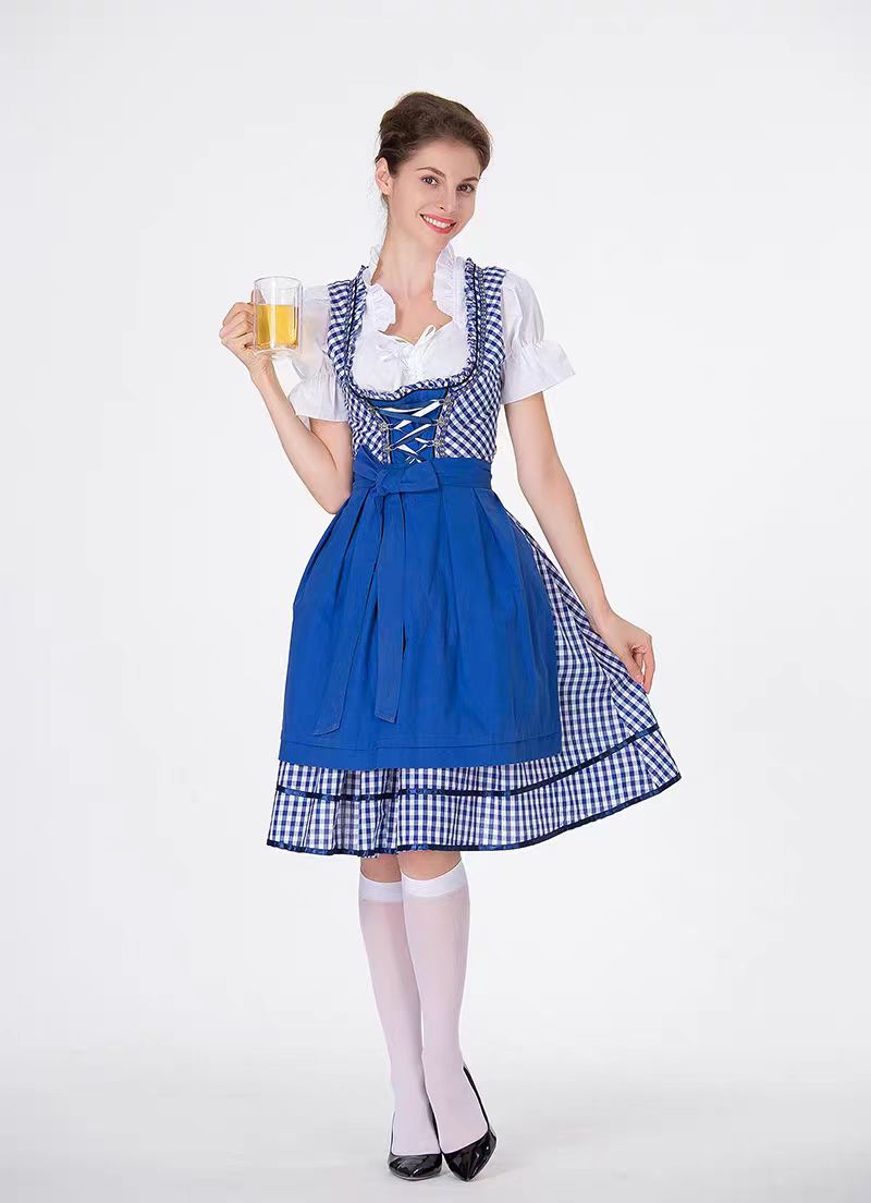Maid Outfit Oktoberfest Beer Maid Costume for German Bavarian Plaid Cosplay Outfit Halloween Bar Uniform