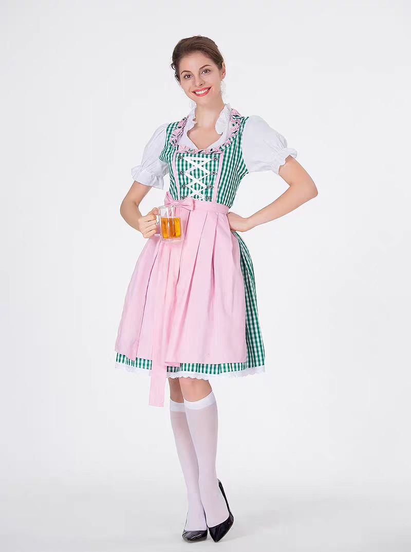 Maid Outfit Oktoberfest Beer Maid Costume for German Bavarian Plaid Cosplay Outfit Halloween Bar Uniform