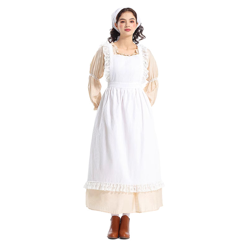 The Vintage Maid Apron Dress is inspired by a romantic floral shop aesthetic, crafted from breathable cotton-linen fabric for comfort and durability. With its long, flowing design and princess-style charm, it blends retro maid elegance with artistic simplicity. Perfect for florists, café staff, or daily cosplay, this apron captures both practicality and a sweet, vintage-inspired look.Product includes: skirt, apron, headscarf.