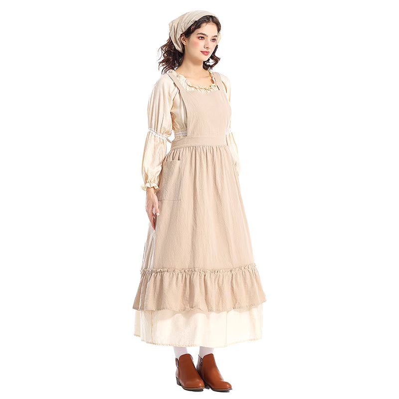The Vintage Maid Apron Dress is inspired by a romantic floral shop aesthetic, crafted from breathable cotton-linen fabric for comfort and durability. With its long, flowing design and princess-style charm, it blends retro maid elegance with artistic simplicity. Perfect for florists, café staff, or daily cosplay, this apron captures both practicality and a sweet, vintage-inspired look.Product includes: skirt, apron, headscarf.