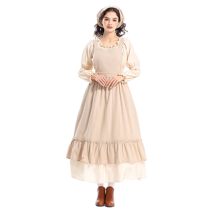 The Vintage Maid Apron Dress is inspired by a romantic floral shop aesthetic, crafted from breathable cotton-linen fabric for comfort and durability. With its long, flowing design and princess-style charm, it blends retro maid elegance with artistic simplicity. Perfect for florists, café staff, or daily cosplay, this apron captures both practicality and a sweet, vintage-inspired look.Product includes: skirt, apron, headscarf.