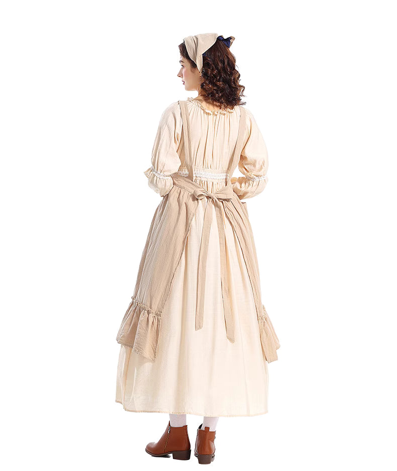 The Vintage Maid Apron Dress is inspired by a romantic floral shop aesthetic, crafted from breathable cotton-linen fabric for comfort and durability. With its long, flowing design and princess-style charm, it blends retro maid elegance with artistic simplicity. Perfect for florists, café staff, or daily cosplay, this apron captures both practicality and a sweet, vintage-inspired look.Product includes: skirt, apron, headscarf.