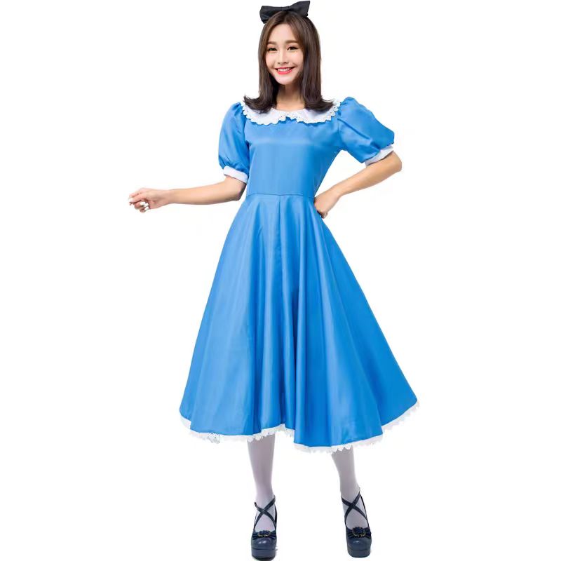 Maid Outfit Oktoberfest Costumes Blue Plus Size Alice in Wonderland Cosplay Dress for Women