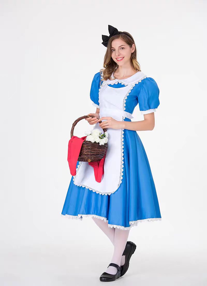 Maid Outfit Oktoberfest Costumes Blue Plus Size Alice in Wonderland Cosplay Dress for Women