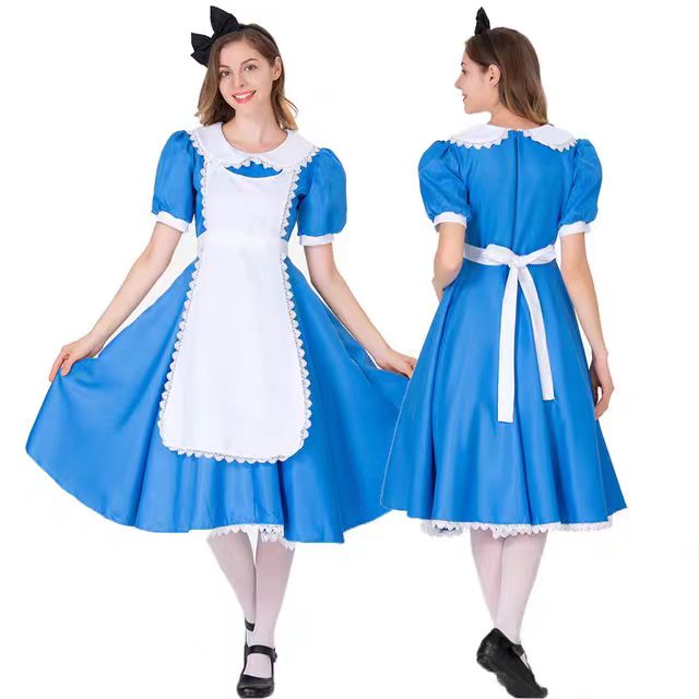 Maid Outfit Oktoberfest Costumes Blue Plus Size Alice in Wonderland Cosplay Dress for Women