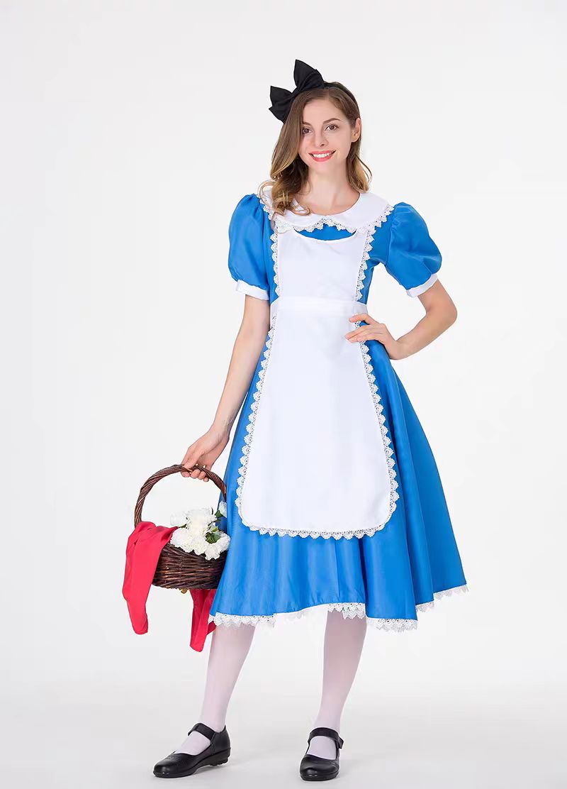 Maid Outfit Oktoberfest Costumes Blue Plus Size Alice in Wonderland Cosplay Dress for Women