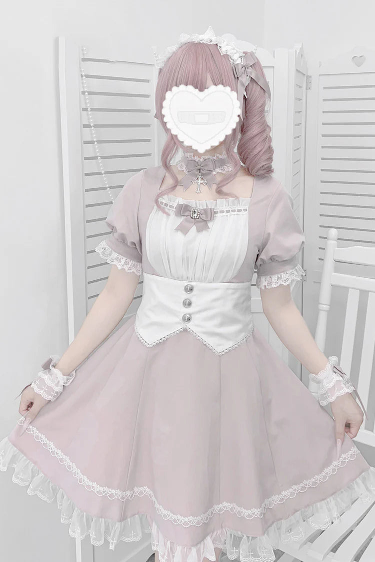 The Pink Maid Lolita Dress Set is designed to blend playful cuteness with classic Japanese Lolita charm. Featuring short sleeves, layered ruffles, and delicate bowknot accents, it creates a youthful and lively silhouette. The soft pink tone enhances sweetness, while the maid-inspired design adds a touch of cosplay fun. Perfect for themed parties, photoshoots, or gatherings, this dress set captures the whimsical, romantic essence of Sweet Lolita fashion.