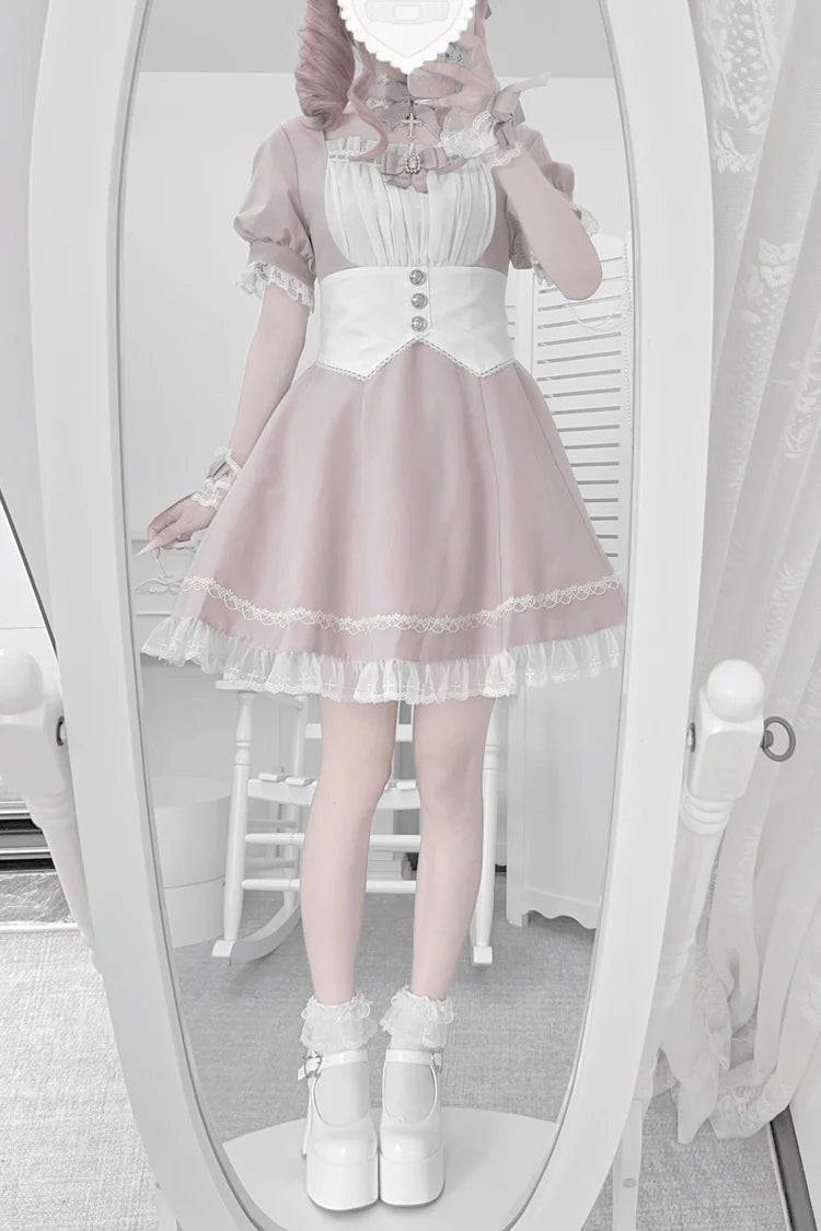 The Pink Maid Lolita Dress Set is designed to blend playful cuteness with classic Japanese Lolita charm. Featuring short sleeves, layered ruffles, and delicate bowknot accents, it creates a youthful and lively silhouette. The soft pink tone enhances sweetness, while the maid-inspired design adds a touch of cosplay fun. Perfect for themed parties, photoshoots, or gatherings, this dress set captures the whimsical, romantic essence of Sweet Lolita fashion.