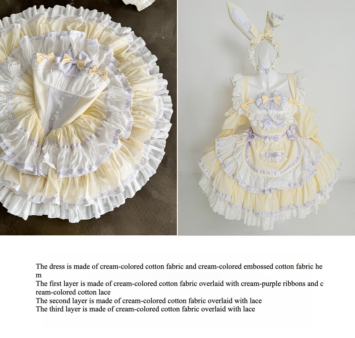 Maid Outfit Sweet Lolita Light Yellow Sweet Lolita Maid Dress with Bunny Ears Headpiece