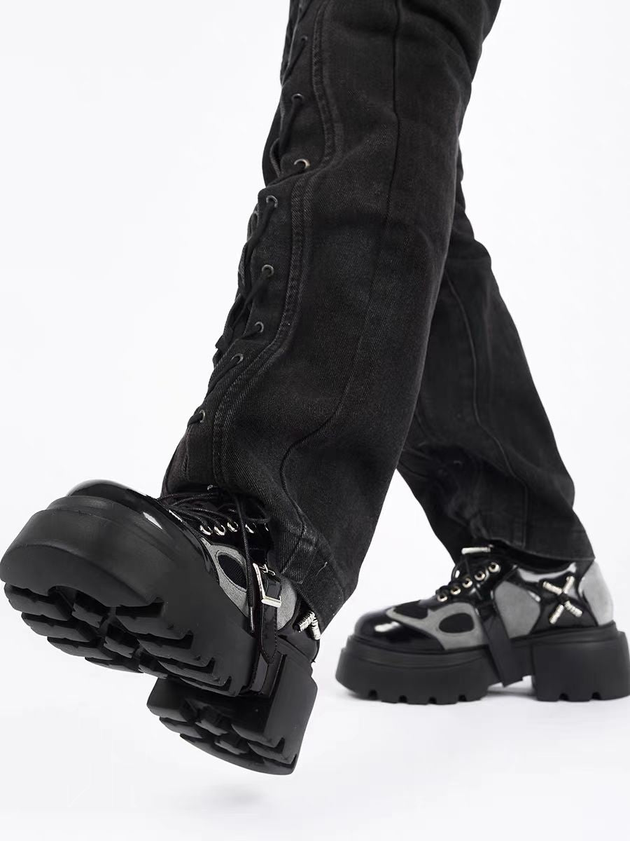 Lolita Shoes Mechanical Style Combat Boots Thick Sole Metal Accent Derby Streetwear Platform Boots