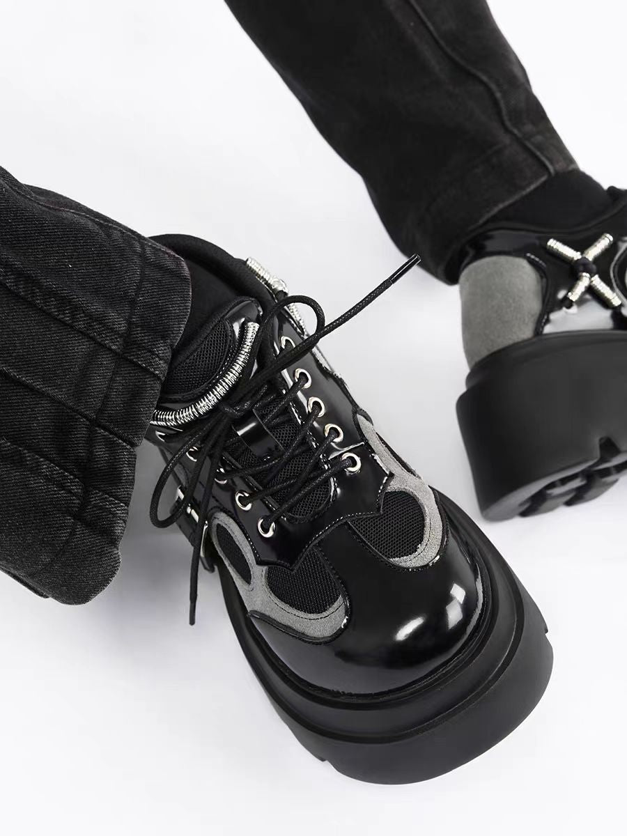 Lolita Shoes Mechanical Style Combat Boots Thick Sole Metal Accent Derby Streetwear Platform Boots