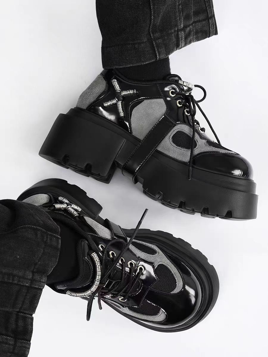 Lolita Shoes Mechanical Style Combat Boots Thick Sole Metal Accent Derby Streetwear Platform Boots