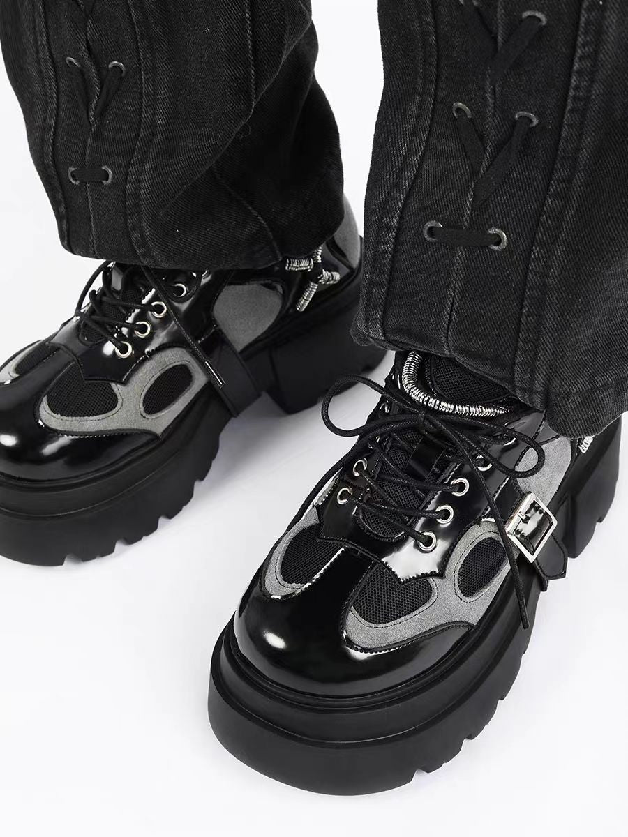 Lolita Shoes Mechanical Style Combat Boots Thick Sole Metal Accent Derby Streetwear Platform Boots