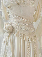 Mori Kei Fashion Apricot Greek Goddess Ivory Ball Gown Elegant Maxi Jumper Skirt Dress
