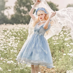 Mori Kei Fashion Blue Lolita Dress Sweet Dress Black Dark Gemini Princess Dress Spring and Autumn