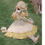 Mori Kei Fashion Classic Rustic Yellow Youthful Vibrant Dress Lolita OP Plaid Print Casual Coord