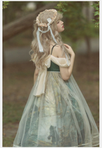 Mori Kei Fashion Elegant Green Forest Fairy Suspender Dress Lolita Dress