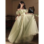 Mori Kei Fashion JSK Dream Green Princess Evening Dress Fairy Gauze Skirt Student Adult Ceremony