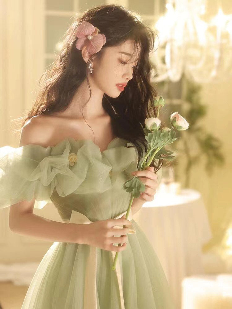 Mori Kei Fashion JSK Dream Green Princess Evening Dress Fairy Gauze Skirt Student Adult Ceremony